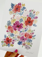 Load image into Gallery viewer, Red Summer Blooms Watercolor Floral Art Print