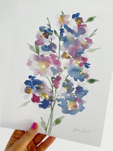 Load image into Gallery viewer, Abstract Watercolor Floral Blooms Art Print - Pink and Blue