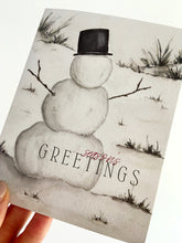Load image into Gallery viewer, "Season's Greetings" Watercolor Snowman Christmas Greeting Card