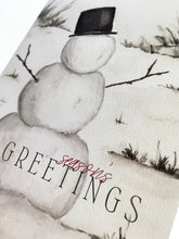 Load image into Gallery viewer, "Season's Greetings" Watercolor Snowman Christmas Greeting Card