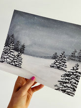 Load image into Gallery viewer, Snowy Evening Winter Scene Watercolor Art Print