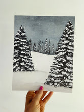 Load image into Gallery viewer, Snowy Watercolor Winter Scene Art Print