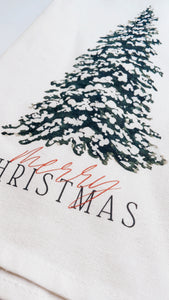 Merry Christmas Tree Watercolor Tea Towel