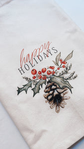 Holly Berry Pinecone Christmas Tea Towel