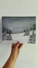 Load and play video in Gallery viewer, Snowy Evening Winter Scene Watercolor Art Print
