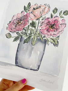 Sketchy Floral Bouquet Watercolor Floral Art Print