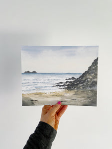 Sennen Beach Watercolor Landscape Art Print
