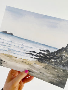 Sennen Beach Watercolor Landscape Art Print