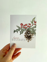 Load image into Gallery viewer, &quot;Happy Holidays&quot; Holly Berry Christmas Greeting Card

