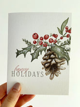 Load image into Gallery viewer, &quot;Happy Holidays&quot; Holly Berry Christmas Greeting Card
