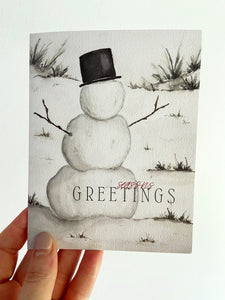 "Season's Greetings" Watercolor Snowman Christmas Greeting Card