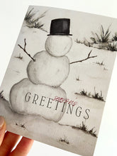 Load image into Gallery viewer, &quot;Season&#39;s Greetings&quot; Watercolor Snowman Christmas Greeting Card
