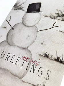 "Season's Greetings" Watercolor Snowman Christmas Greeting Card