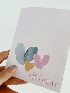 Birthday Hearts | Watercolor Birthday Greeting Card