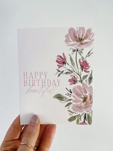 Watercolor Floral Happy Birthday Greeting Card