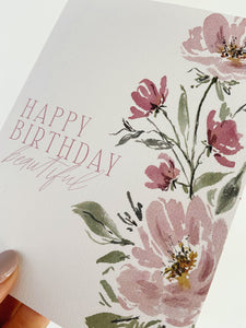 Watercolor Floral Happy Birthday Greeting Card