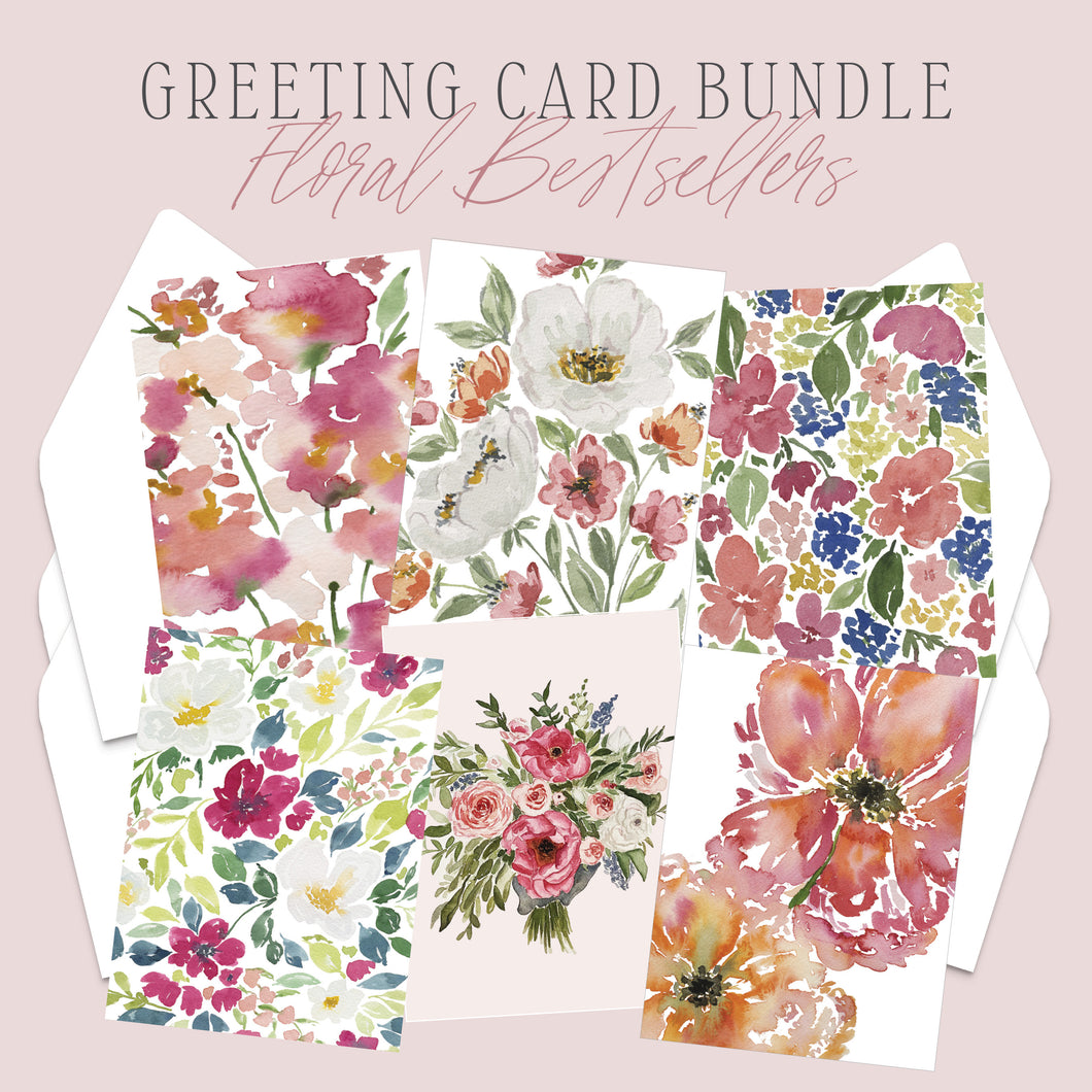 Watercolor Floral Greeting Card Bundle / Set of 6 Cards