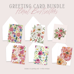 Watercolor Floral Greeting Card Bundle / Set of 6 Cards