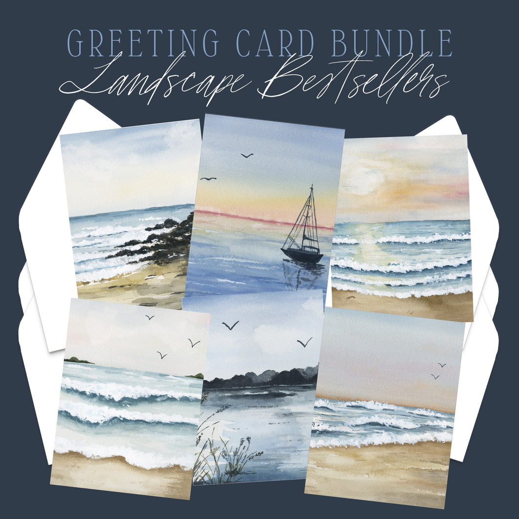 Watercolor Landscape Greeting Card Bundle / Set of 6 Cards