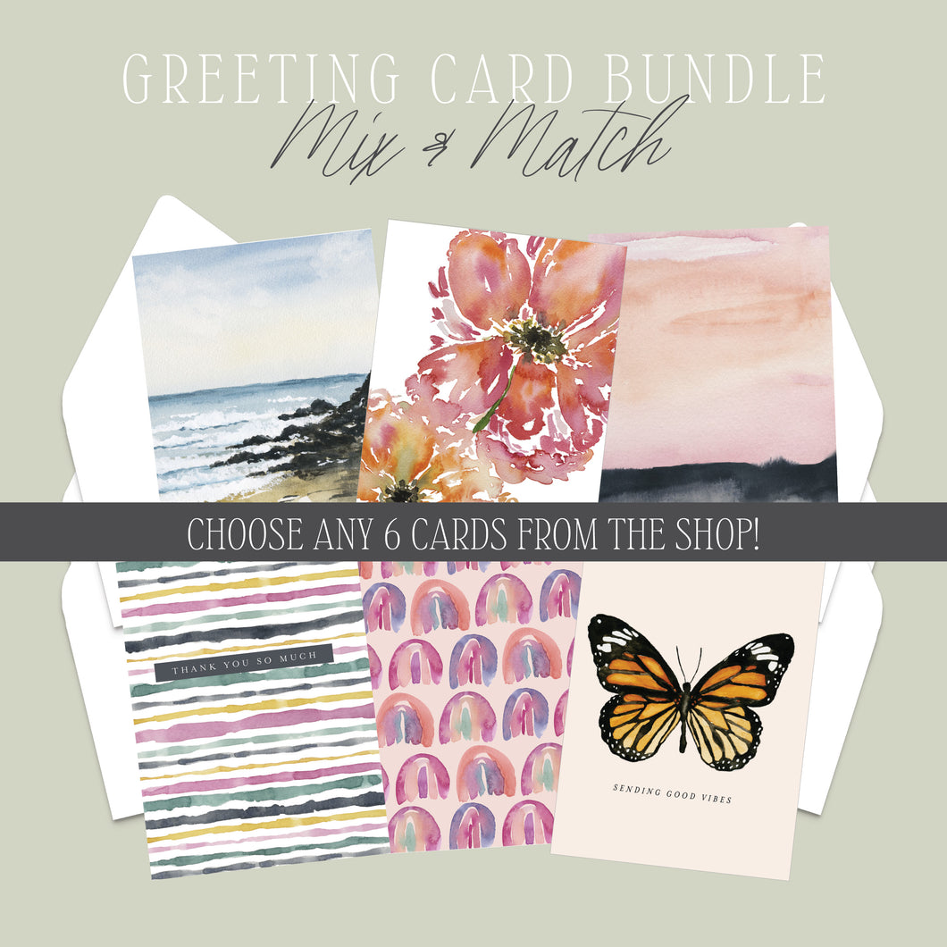 Mix & Match Watercolor Greeting Card Bundle / Set of 6 Cards