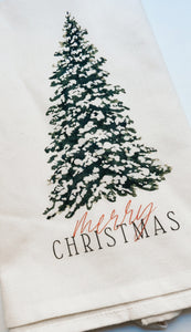 Merry Christmas Tree Watercolor Tea Towel