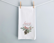 Load image into Gallery viewer, Holly Berry Pinecone Christmas Tea Towel
