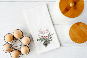 Holly Berry Pinecone Christmas Tea Towel