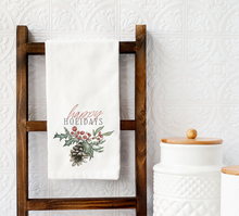 Load image into Gallery viewer, Holly Berry Pinecone Christmas Tea Towel
