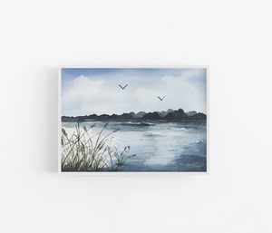 Morning on the Lake Watercolor Landscape Art Print