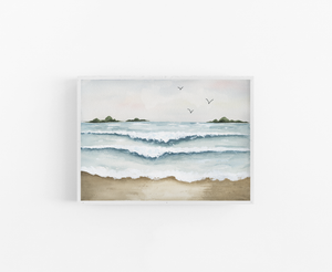 Relaxing on the Beach Watercolor Landscape Art Print