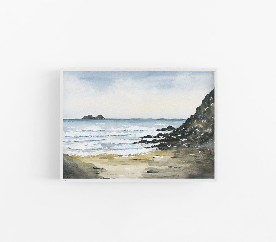 Sennen Beach Watercolor Landscape Art Print