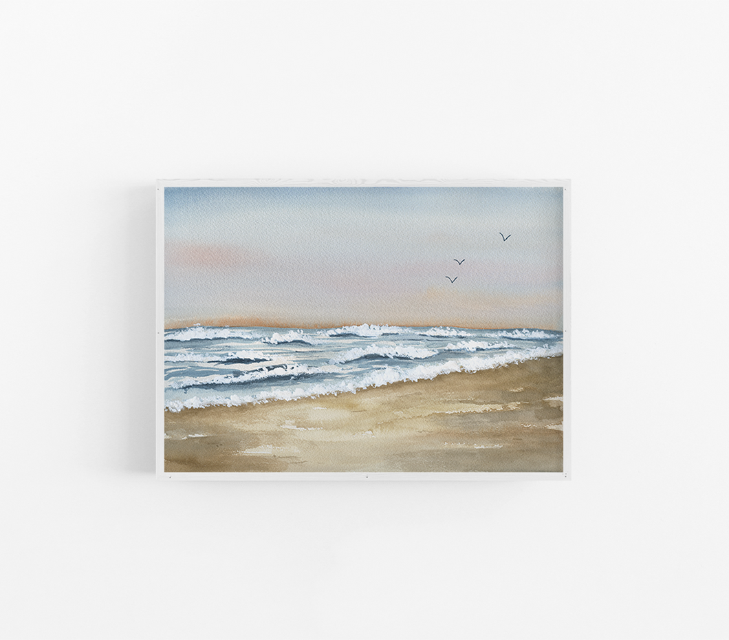 Soft Waves Watercolor Landscape Art Print