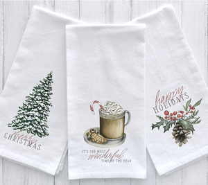 Watercolor Christmas Tea Towel Bundle