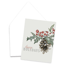 Load image into Gallery viewer, &quot;Happy Holidays&quot; Holly Berry Christmas Greeting Card
