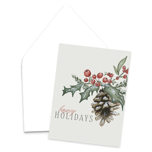 "Happy Holidays" Holly Berry Christmas Greeting Card