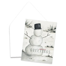 Load image into Gallery viewer, &quot;Season&#39;s Greetings&quot; Watercolor Snowman Christmas Greeting Card
