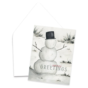 "Season's Greetings" Watercolor Snowman Christmas Greeting Card
