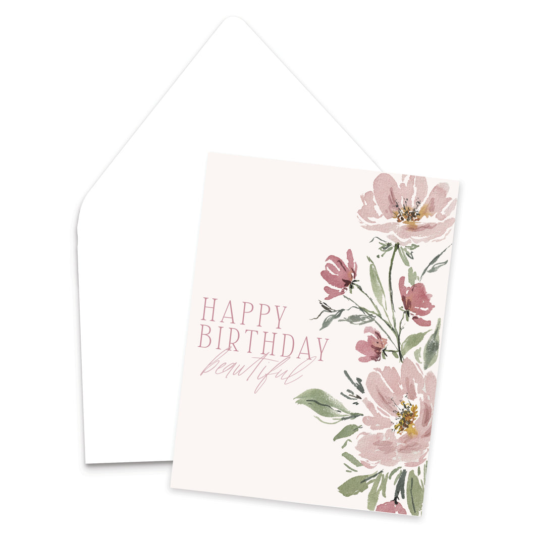 Watercolor Floral Happy Birthday Greeting Card