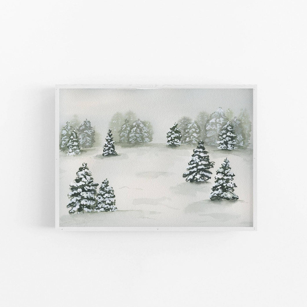 Watercolor Christmas Winter Scene Holiday Art Print