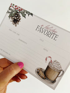 Holiday Favorite Watercolor Christmas Recipe Cards