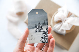 Calm Winter Evening Watercolor Holiday Gift Tags