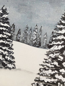 Snowy Watercolor Winter Scene Art Print