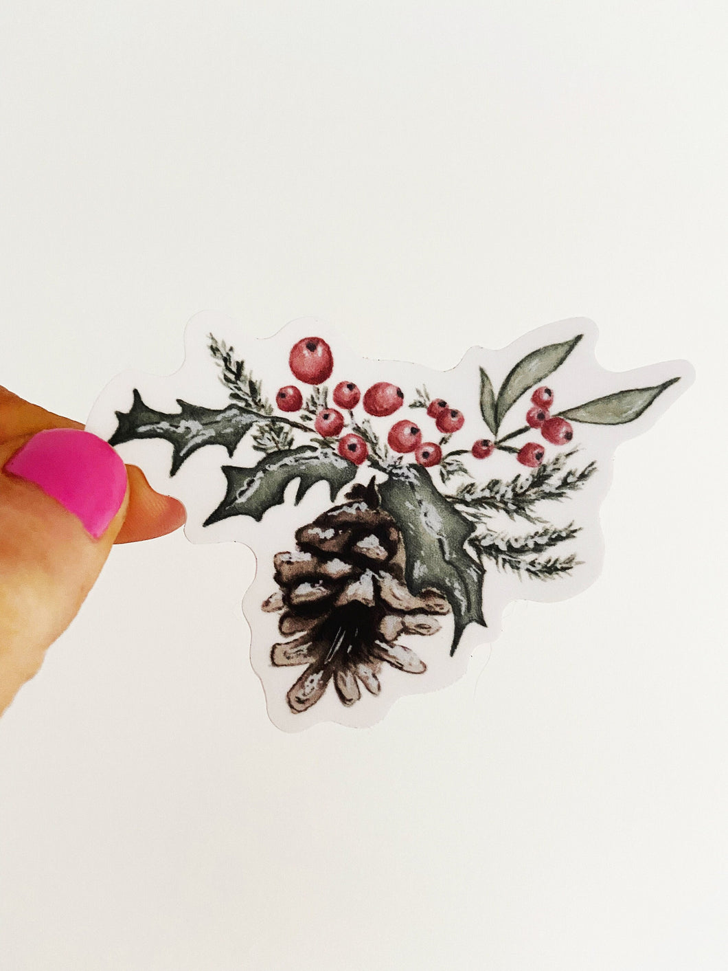 Holly Berry Pinecone Vinyl Sticker