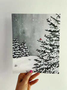 A Calm Winter Watercolor Christmas Holiday Art Print