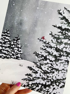 A Calm Winter Watercolor Christmas Holiday Art Print