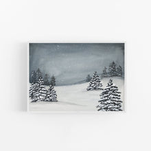 Load image into Gallery viewer, Snowy Evening Winter Scene Watercolor Art Print
