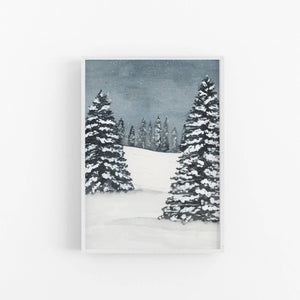 Snowy Watercolor Winter Scene Art Print