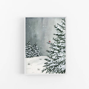 A Calm Winter Watercolor Christmas Holiday Art Print