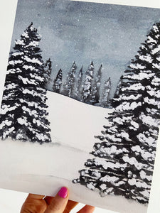 Snowy Watercolor Winter Scene Art Print