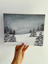 Load image into Gallery viewer, Snowy Evening Winter Scene Watercolor Art Print
